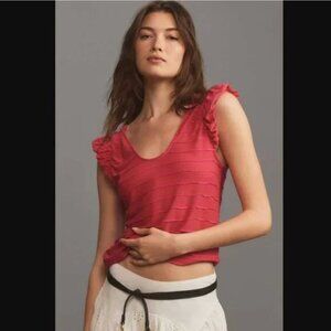 NWT Anthropologie | Pink Pom Pom Bubble-Sleeve Tank Top, XL